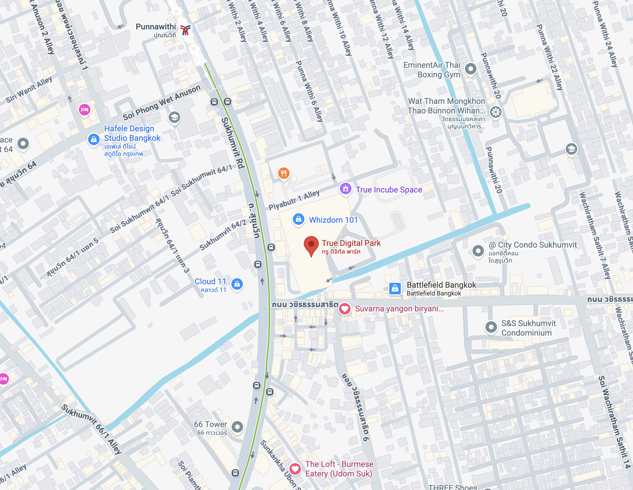 Map showing the Magick Workforce office at True Digital Park, Bangkok